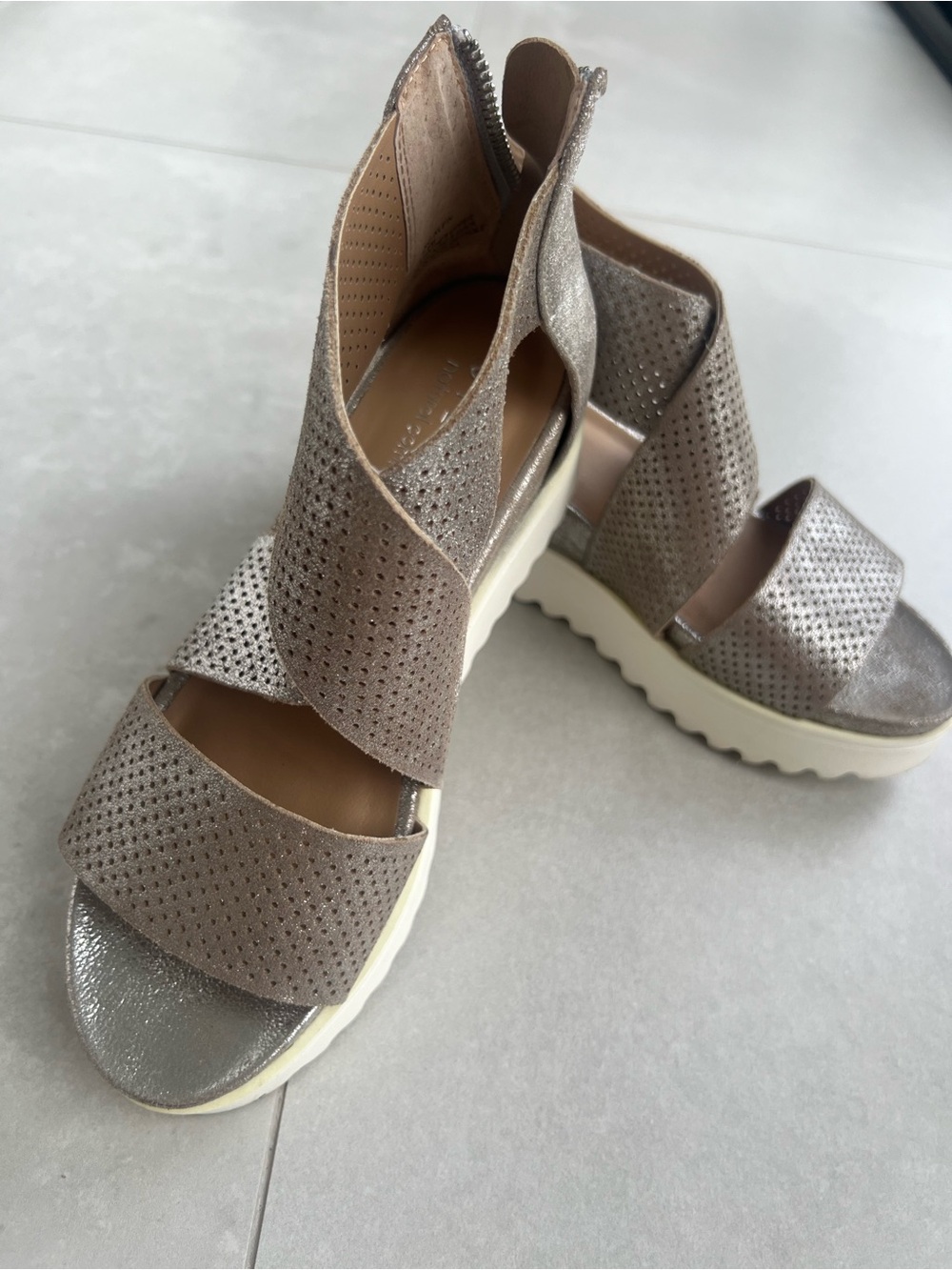 Steve Madden Metallic Taupe Open-Toe Wedge Sandals